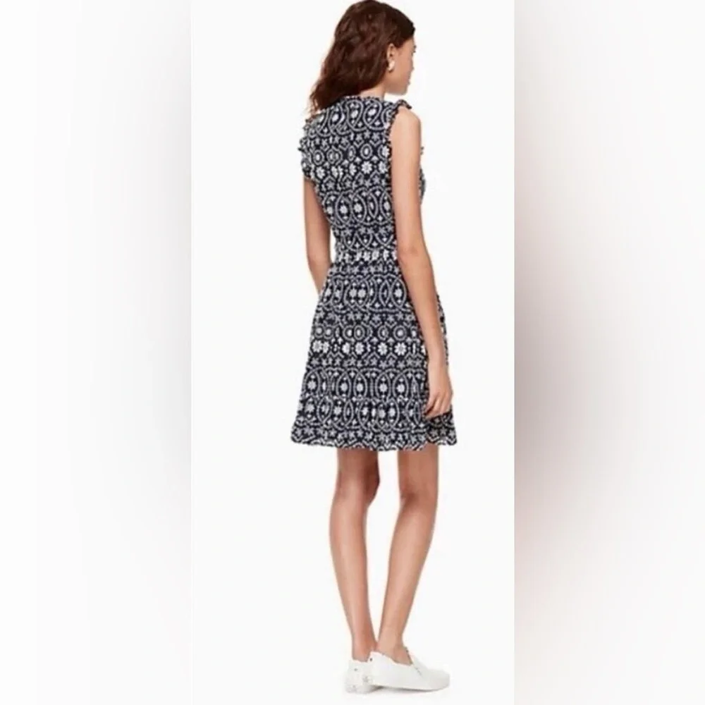 Kate Spade New York Sleeveless Shore Thing Eyelet Dress in Rich Navy/Fresh White